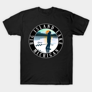 Big Island Lake Ice Fishing Michigan Sunset T-Shirt